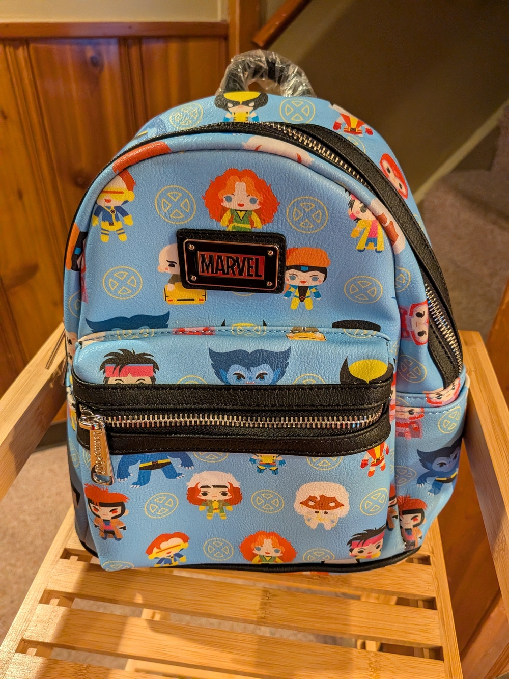 Loungefly Light Blue Marvel Mini Backpack with Character Pattern